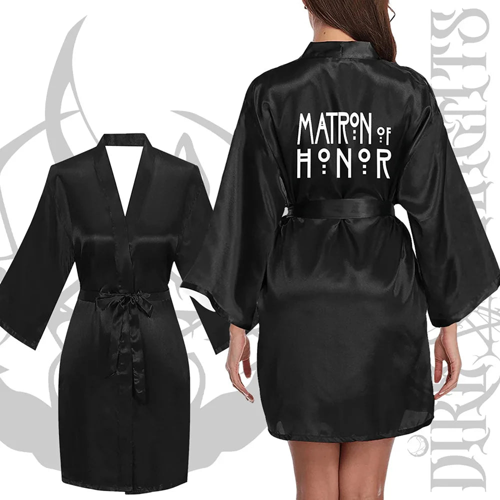 Gothic Bachelorette Satin Robe | Goth Bridal Kimono Gift Bridal Party Robe Peaceful Pleasures Health and Wellness CRobe XL