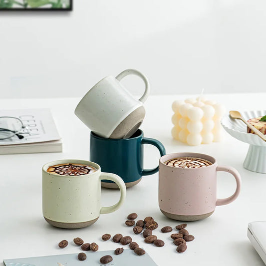 Custom Modern Design White Small frosted ceramic tumblers Unglazed Base Speckled Coffee Mug With Handle Speckled Ceramic Mug Peaceful Pleasures Health and Wellness