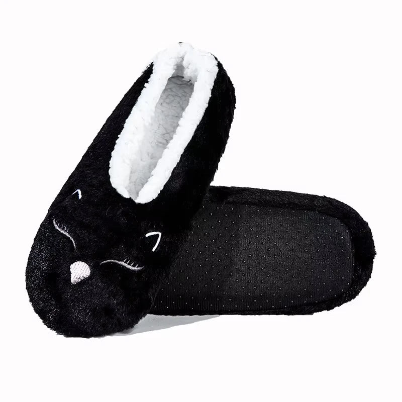 Women's Fluffy Cat Plush Slippers – Warm Non-Slip Indoor Shoes