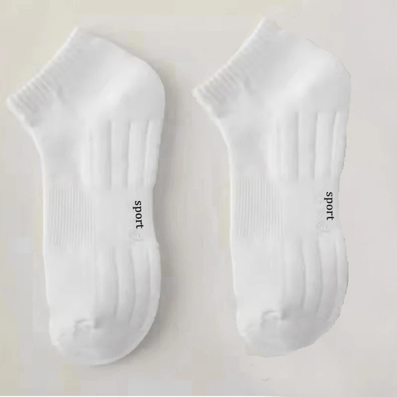 Men's Thick Bottom Sweat Absorbing and Breathable Sports Socks with Bottom Cushion for Running Professional Sports Men's Socks Peaceful Pleasures Health and Wellness Short Socks White