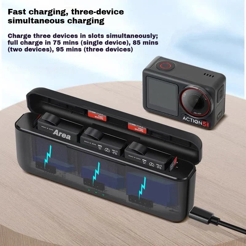 DJI Osmo Action 6/5 Pro/4/3 Triple Battery Charger + TF Card Case
