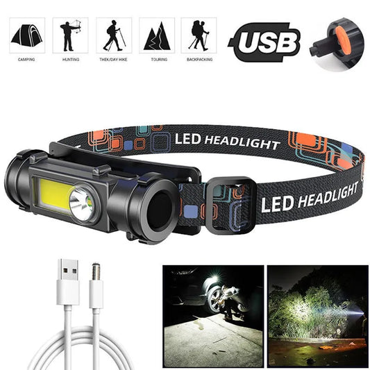 Led Mini Headlamp Strong Light Multi-functional Dual Light Source Magnetic Attraction Outdoor Usb Charging Fishing Peaceful Pleasures Health and Wellness