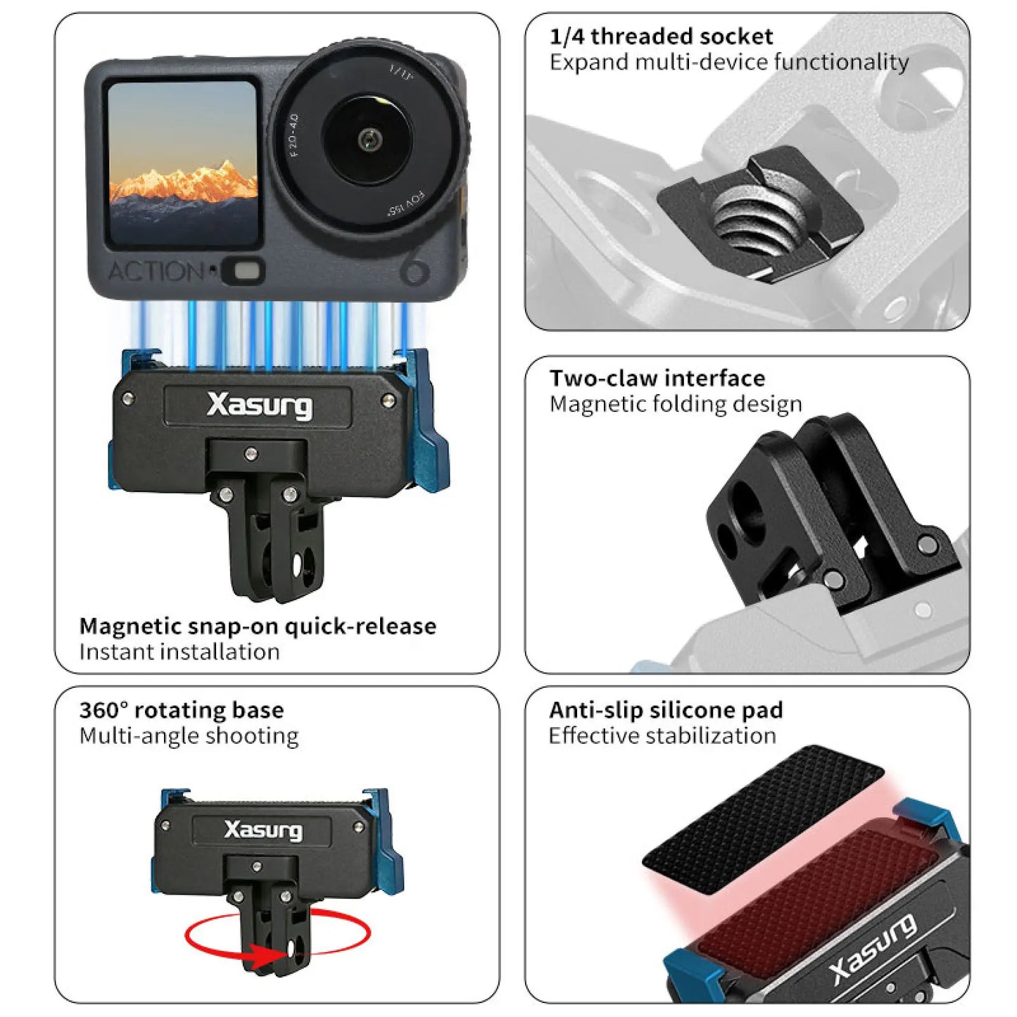 360° Rotation Bidirectional Magnetic Attachment Magnetic Camera Mounting Base For DJI Osmo Action6 For Dji Osmo Nano Camera Peaceful Pleasures Health and Wellness