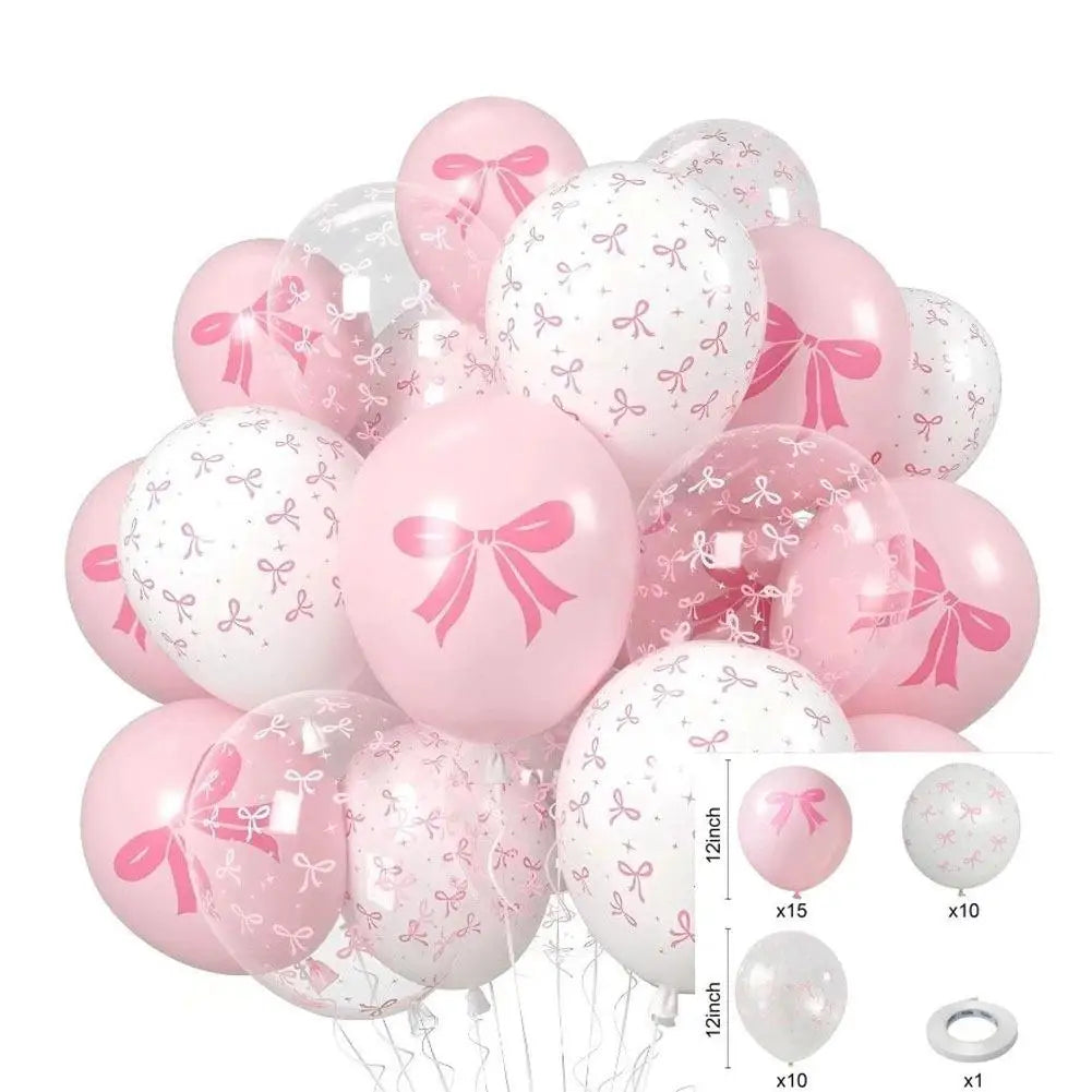 Pink & White Bow Latex Balloons 12" – Party & Baby Shower
