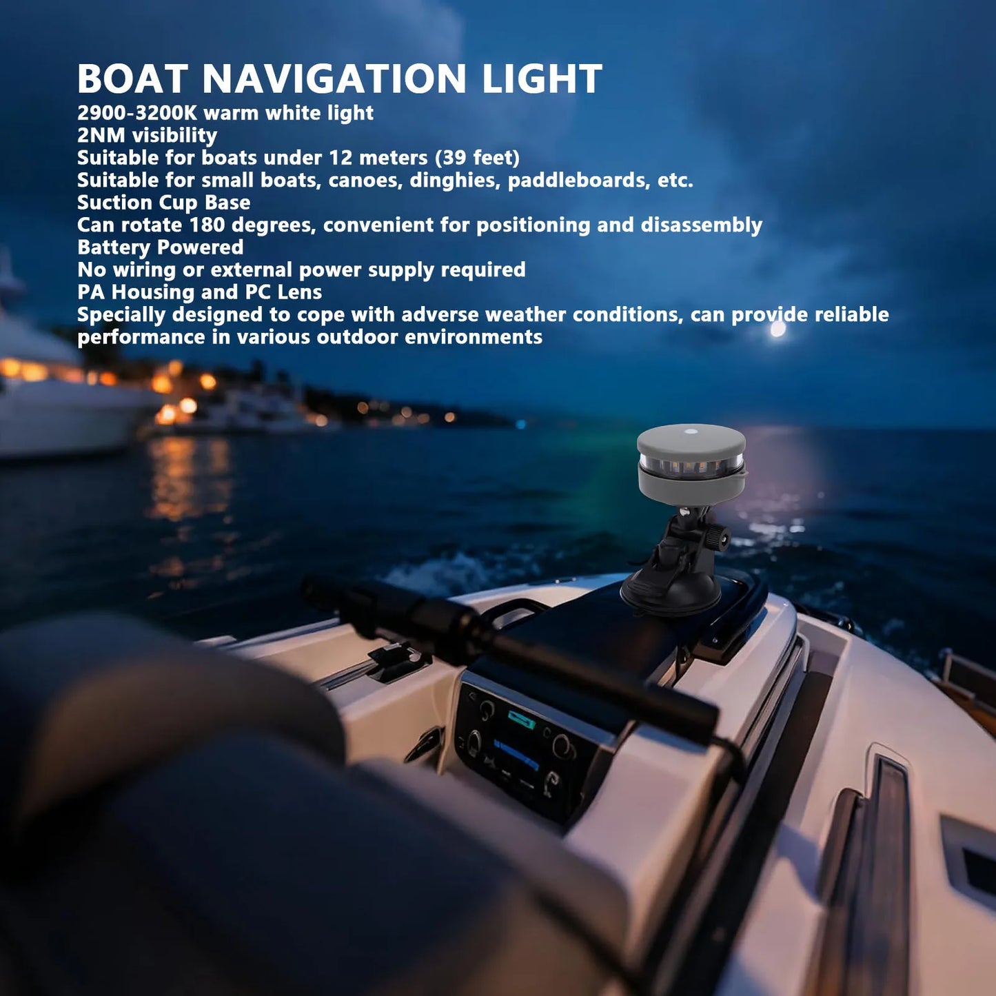 IP67 LED Boat Navigation Stern Light 55LM 2NM Battery Powered
