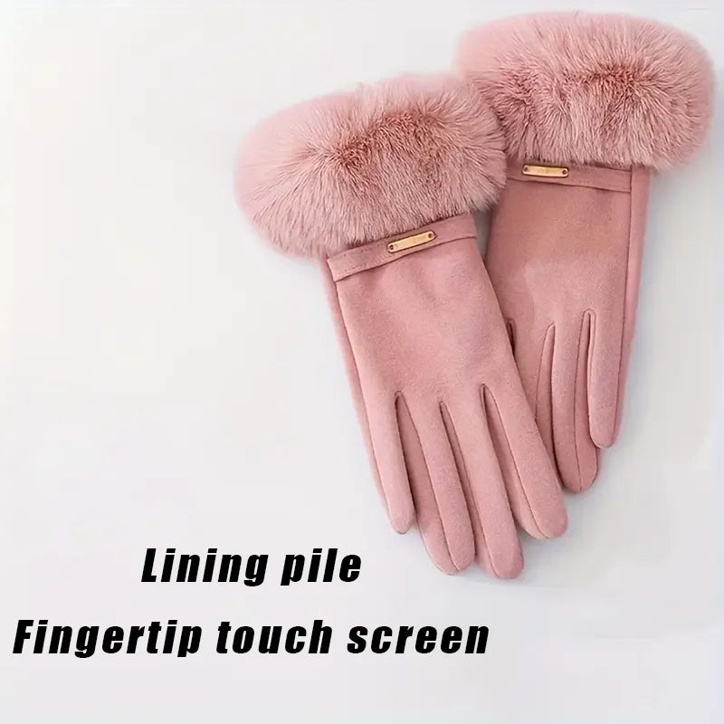 Women's Touchscreen Winter Gloves | Faux Fur Windproof Knit