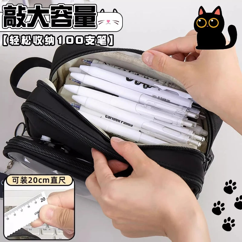 10 Layer Creative Black Cat Design Removable Pencil Case Large Capacity Stationery Case Cute Pencil Case for Student Office Peaceful Pleasures Health and Wellness