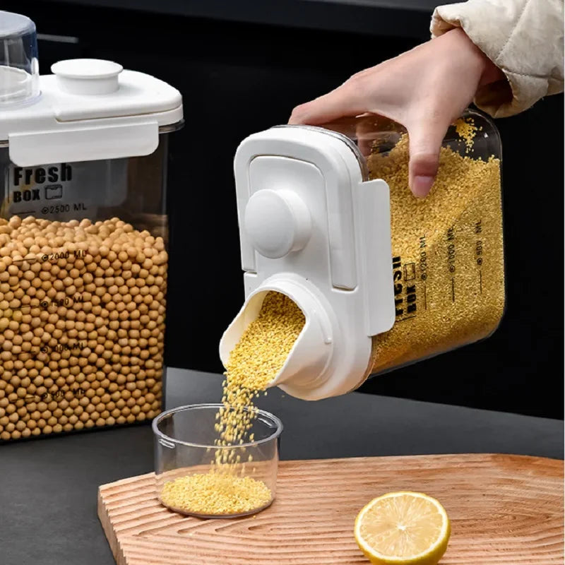 Large Capacity Kitchen Storage Can - 1600/2800ML PP Plastic Sealed Scale Bucket Waterproof Seal for Flour Corn Soybeans Rice Peaceful Pleasures Health and Wellness