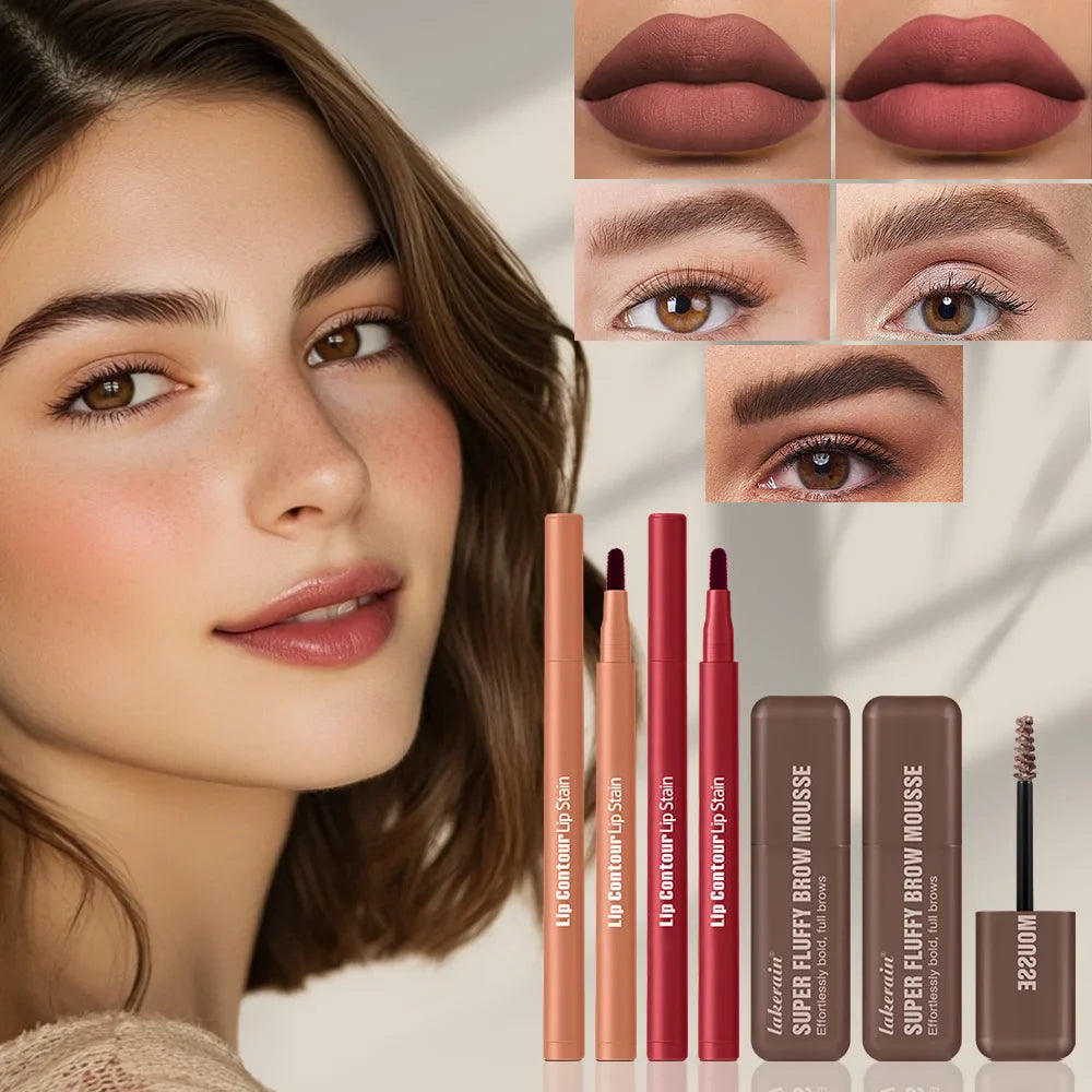 Matte Lip Liner & Fluffy Brow Mousse Set – Waterproof 2pcs