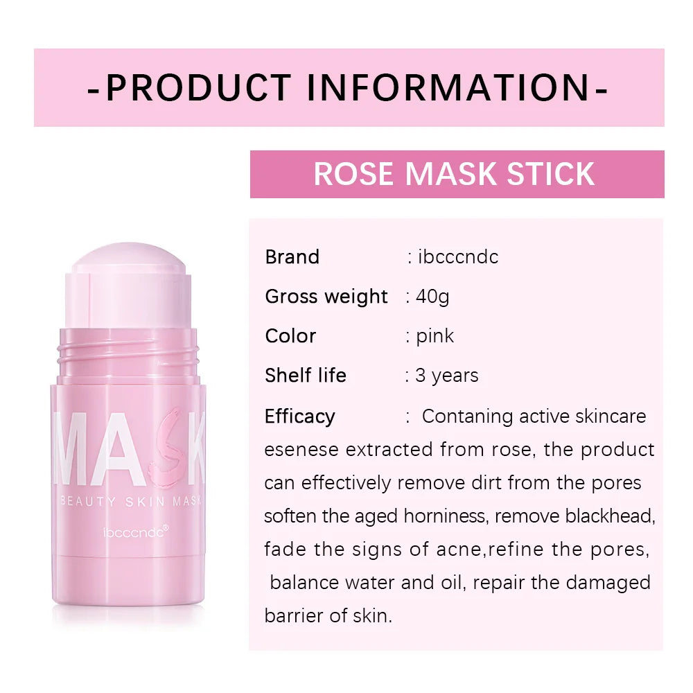 40g Face Clean Mask Rose/Green Tea Extract Cleansing Stick Deep Moisturizing Shrink Pores Blackhead Film Smear Oil Control Mask Peaceful Pleasures Health and Wellness