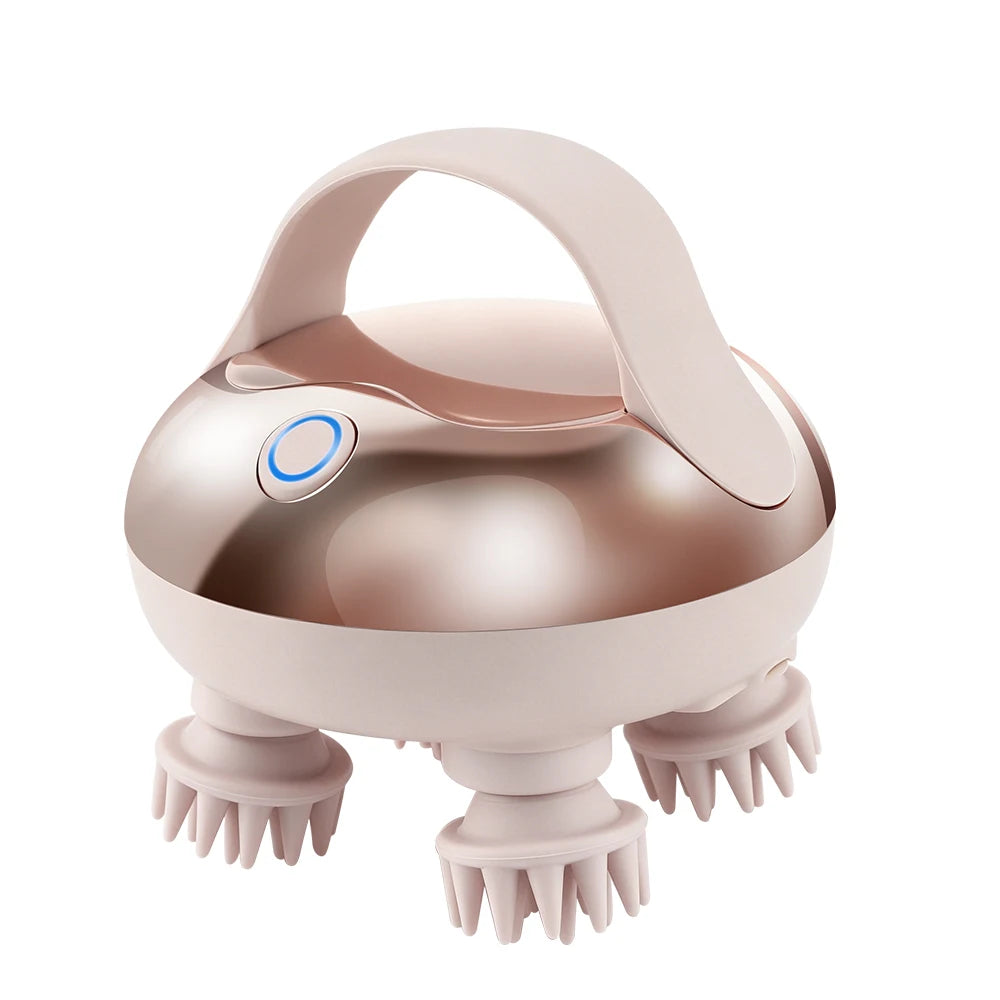 Handheld Head Massager for Migraine Stress Relief Kneading 4 Claws Scalp Massager Deep Tissue Relax Electric Cat Head Scratcher Peaceful Pleasures Health and Wellness Champagne Gold
