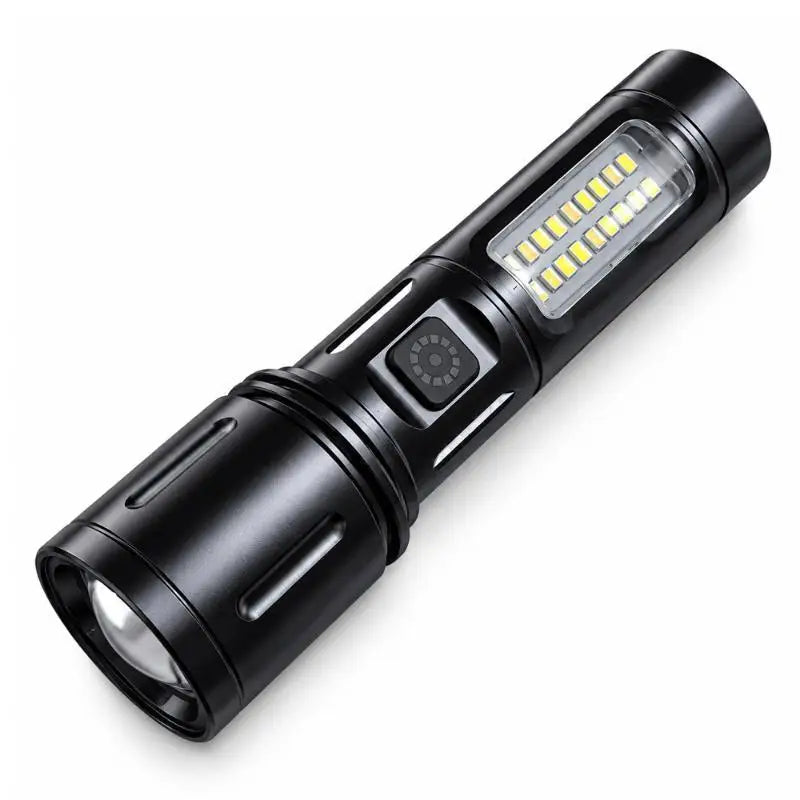 LED+COB Zoomable Flashlight – USB Rechargeable, IPX6, 600 Lm