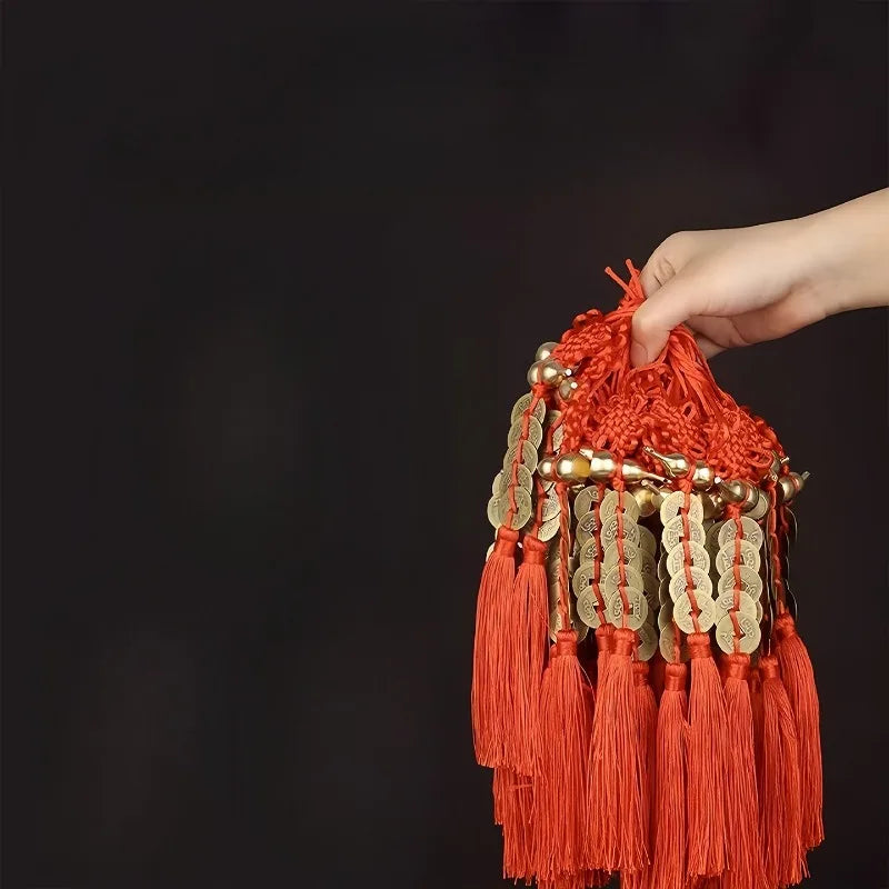 1Pcs Chinese Feng Shui Coins with Handmade Red Enless Knot Home Decor Hanging Decoration Lucky Ornaments for Car Wealth Success Peaceful Pleasures Health and Wellness