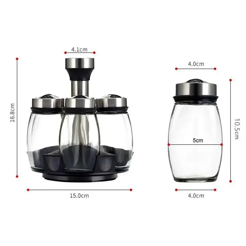 Kitchen Rotating Spice Bottle Set Glass Material Seasoning Salt Sugar Pepper Seasoning Storage Bottle Kitchen Spice Rack Peaceful Pleasures Health and Wellness