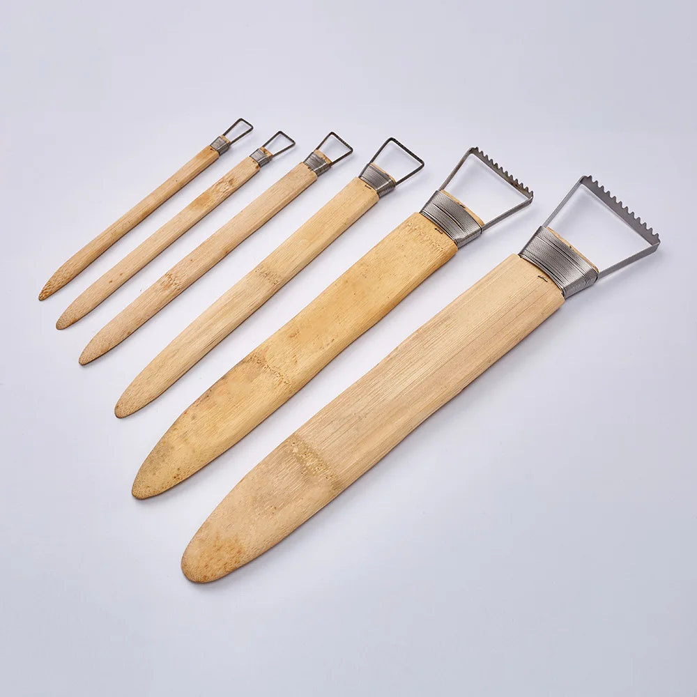 6x Widen Sawtooth Clay Texture Tool Paste Amending Tool Ceramic Sculpture Clay Plastic Bamboo Handle Pottery Clay Scraper Tool Peaceful Pleasures Health and Wellness