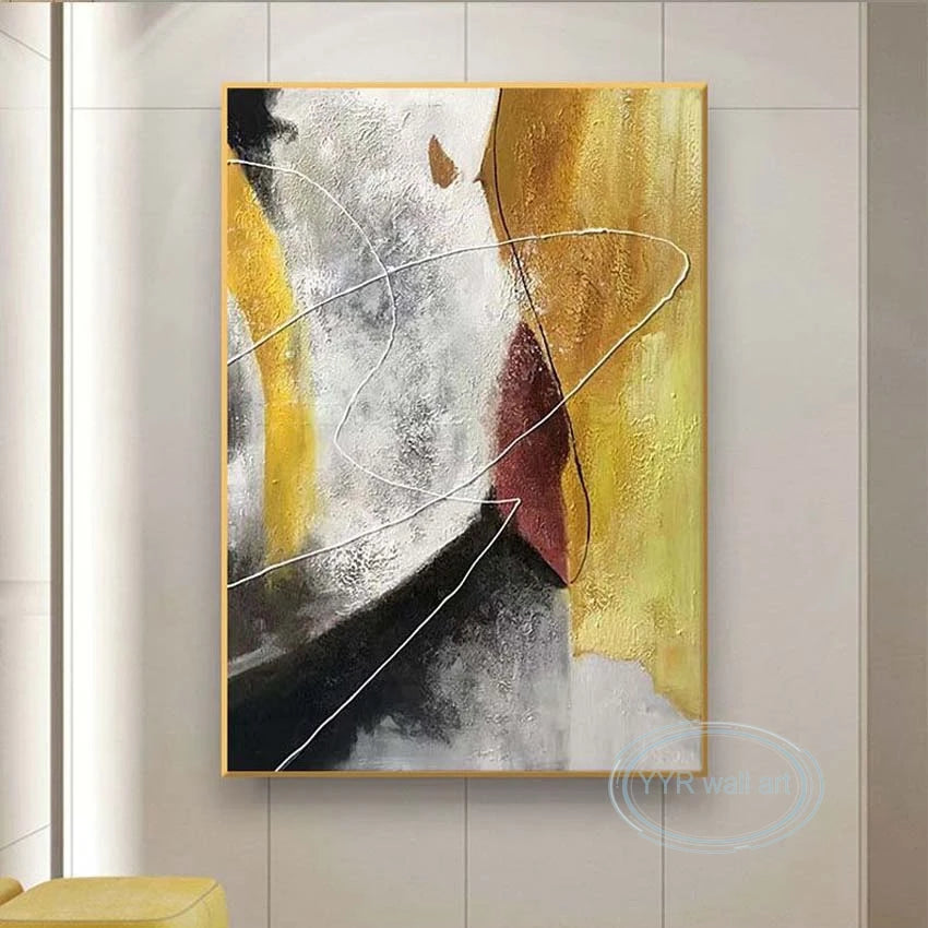 Canvas Art Decor Mural Handmade Modern Abstract Oil Painting Yellow Black Texture Wall Poster For Living Room Bedroom Restaurant Peaceful Pleasures Health and Wellness