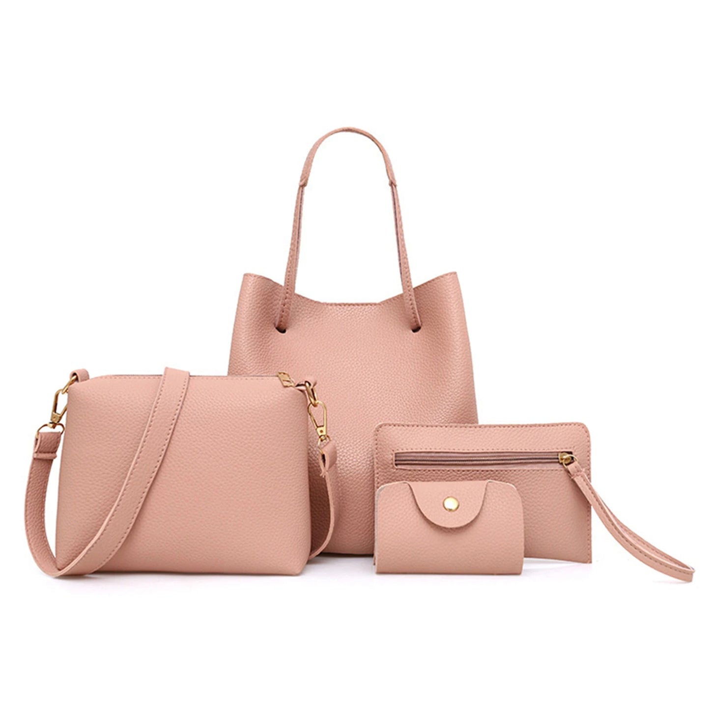 4pcs/set Solid Color Leather Handbags Waterproof Casual Leather Handbags for Women Girls Dating Shopping Peaceful Pleasures Health and Wellness WHITE