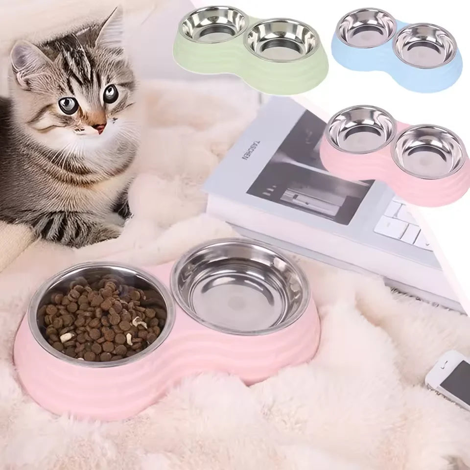 Double Bowl Pet Feeder – Stainless Steel, Non-Slip Base | Dogs & Cats