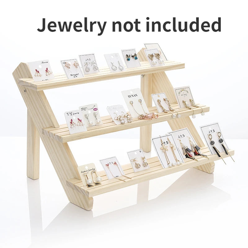 2/3/4/5-Layer Wooden Ear Stud Holder Earring Stand Display Rack Luxury Jewelry Display Holder Rack Tower Ear Card Display Stand Peaceful Pleasures Health and Wellness 3 Tier
