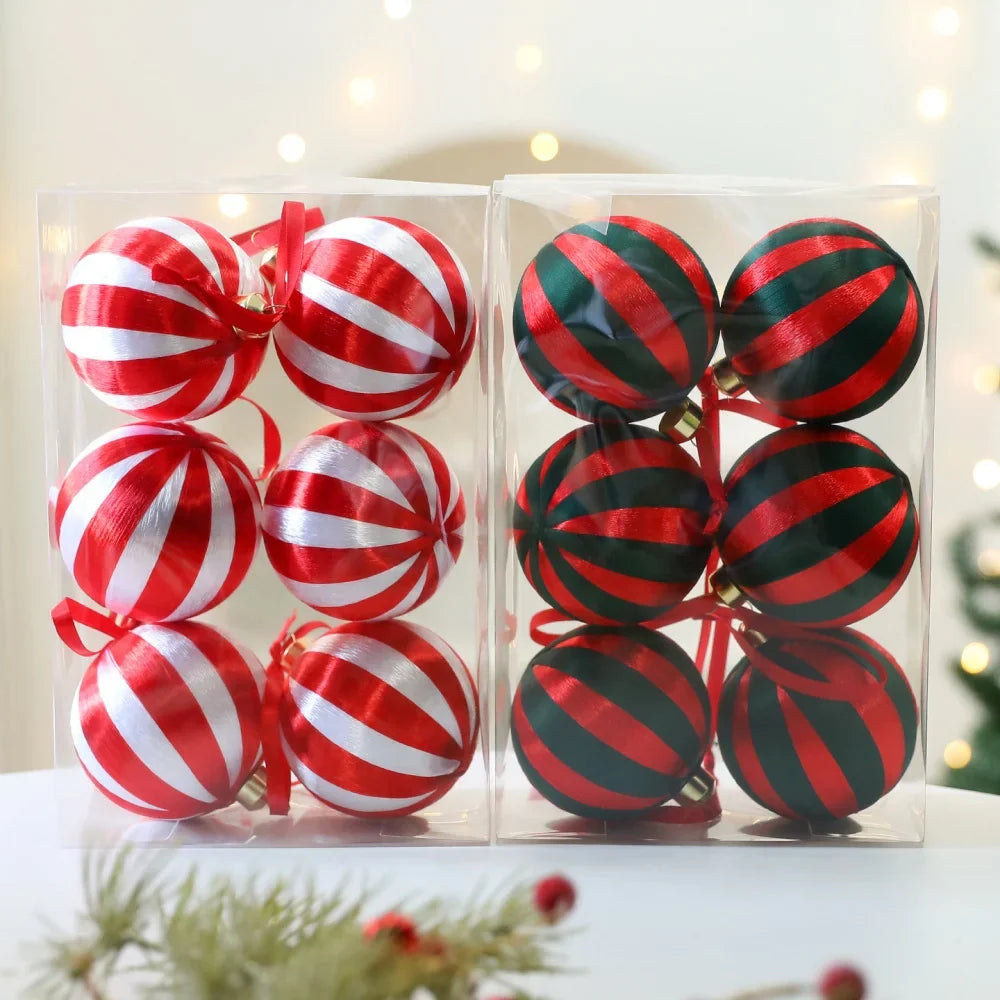 6-Pack 8cm Red & White Striped Christmas Ball Ornaments