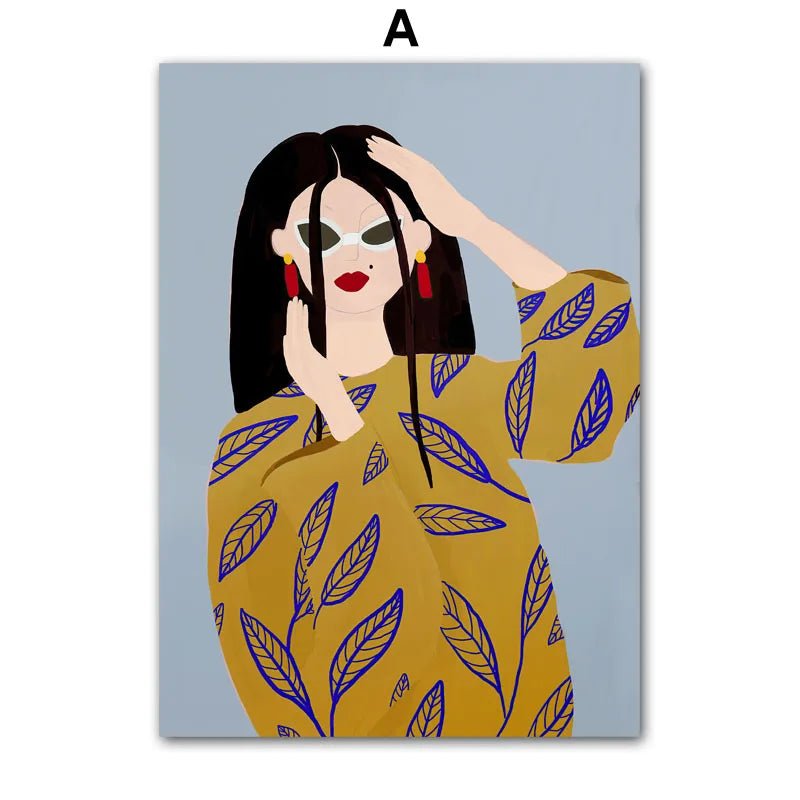 Boho Abstract Woman Canvas Wall Art | Minimalist Line Drawing