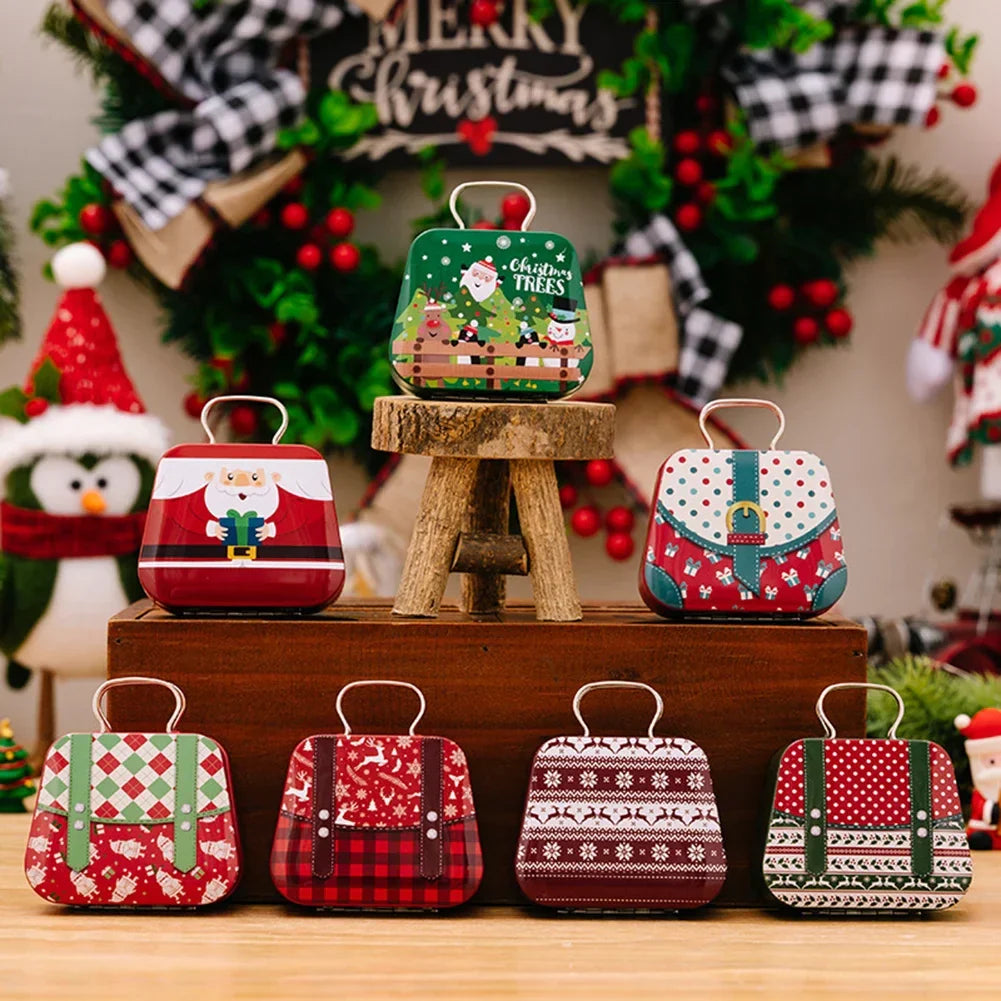 Christmas Metal Cookie Tin Box – Festive Handbag Treat Storage