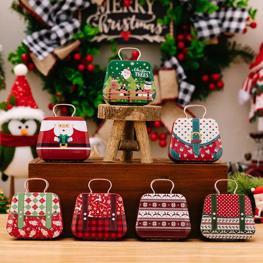 Christmas Metal Cookie Tin Box – Festive Handbag Treat Storage Holiday Cookie Tin Oasis Select