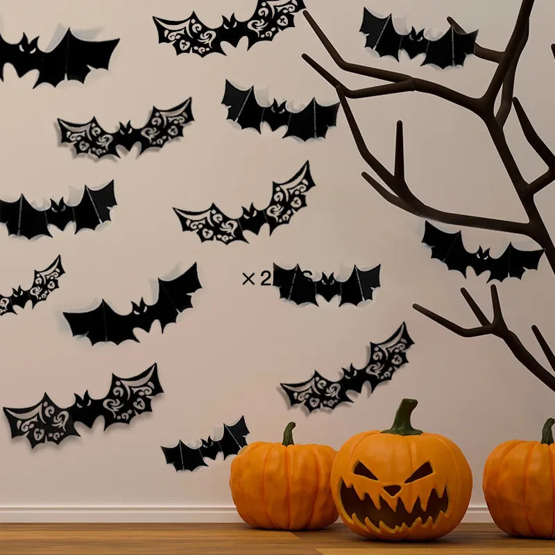 Halloween 3D Black Bat Wall Decals – Hollow Party Stickers