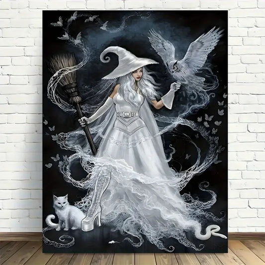 Witch Dark Goddess Black Magic Poster Canvas Printing Witch Black Cat Wall Art Decor Gothic Style Girls Room Bar Wall Decoration Peaceful Pleasures Health and Wellness