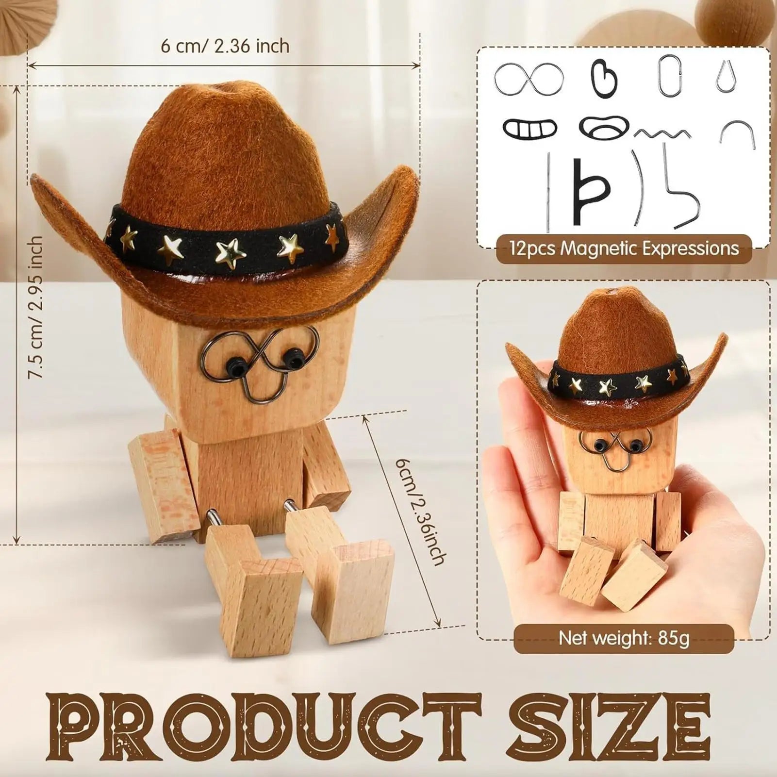 Wobbly Wooden Cowboy Figurine | Spring Shaking Dashboard Toy Novelty Desk Figurine Peaceful Pleasures Health and Wellness