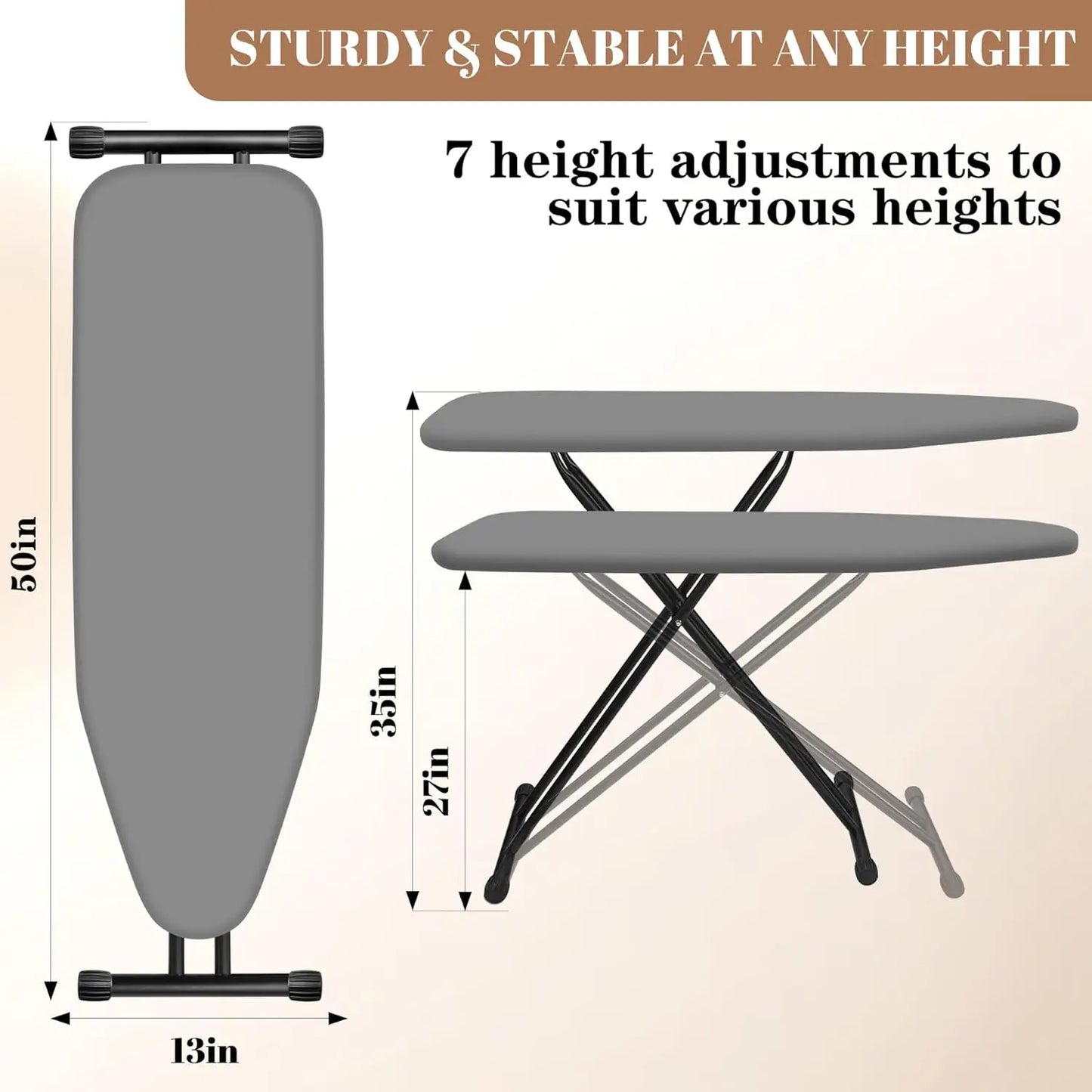 Compact Ironing Board 13x43" – Heavy-Duty, Adjustable Ironing Board Peaceful Pleasures Health and Wellness
