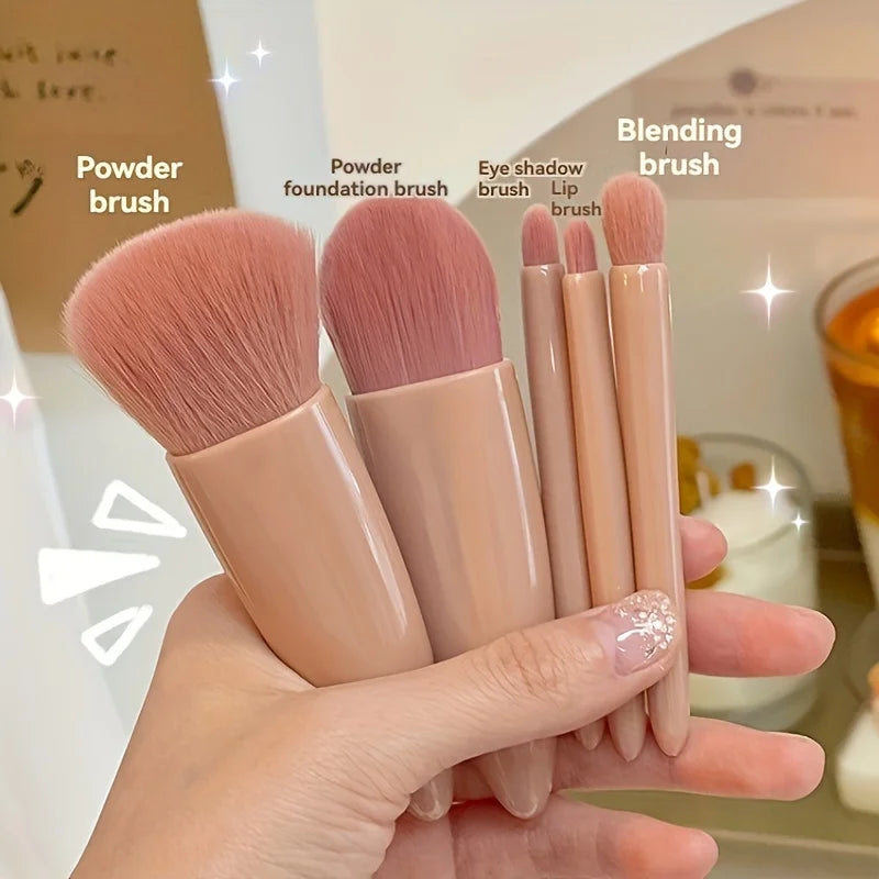 5-Piece Foldable Travel Makeup Brush Set with Mirror