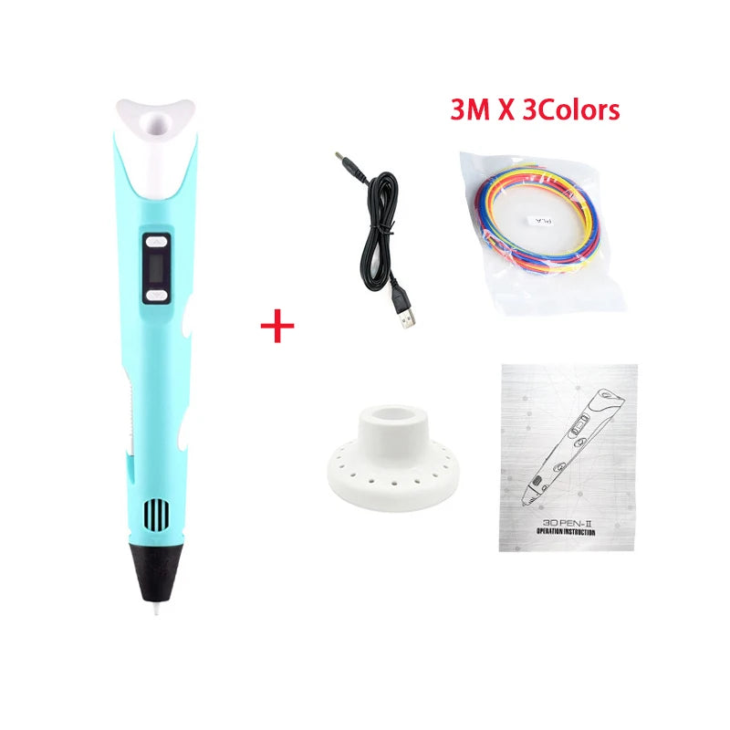 3D Pen 3D DIY Drawing Pen With LCD Screen Compatible PLA Filament Toys Safe 3D Pen for Children Kids Christmas Birthday Gift Peaceful Pleasures Health and Wellness Blue A China Mainland