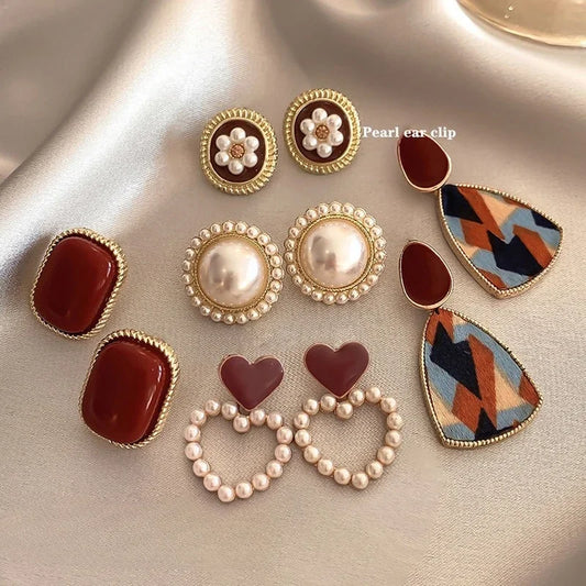French Retro Burgundy Heart Stud Earrings | S925 Silver Needle Heart Stud Earrings Peaceful Pleasures Health and Wellness