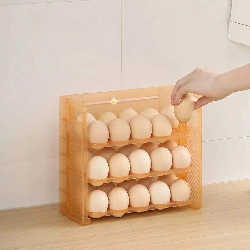 Foldable 30-Grid Egg Storage Rack | 3-Layer Fridge Organizer