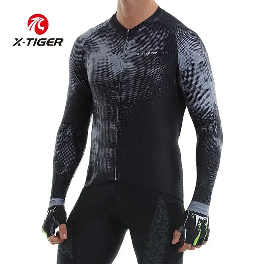 X-TIGER Men's Long Sleeve Cycling Jersey – Breathable & Reflective Cycling Jersey Oasis Select