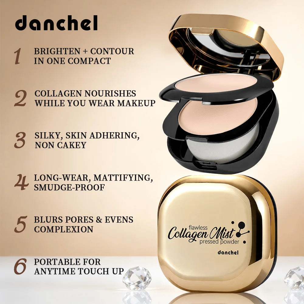 Collagen Pressed Powder Brightening & Contour 2 IN 1 Strong Oil Control Fine Silky Blendable Texture Nourishing Collagen Powder Peaceful Pleasures Health and Wellness