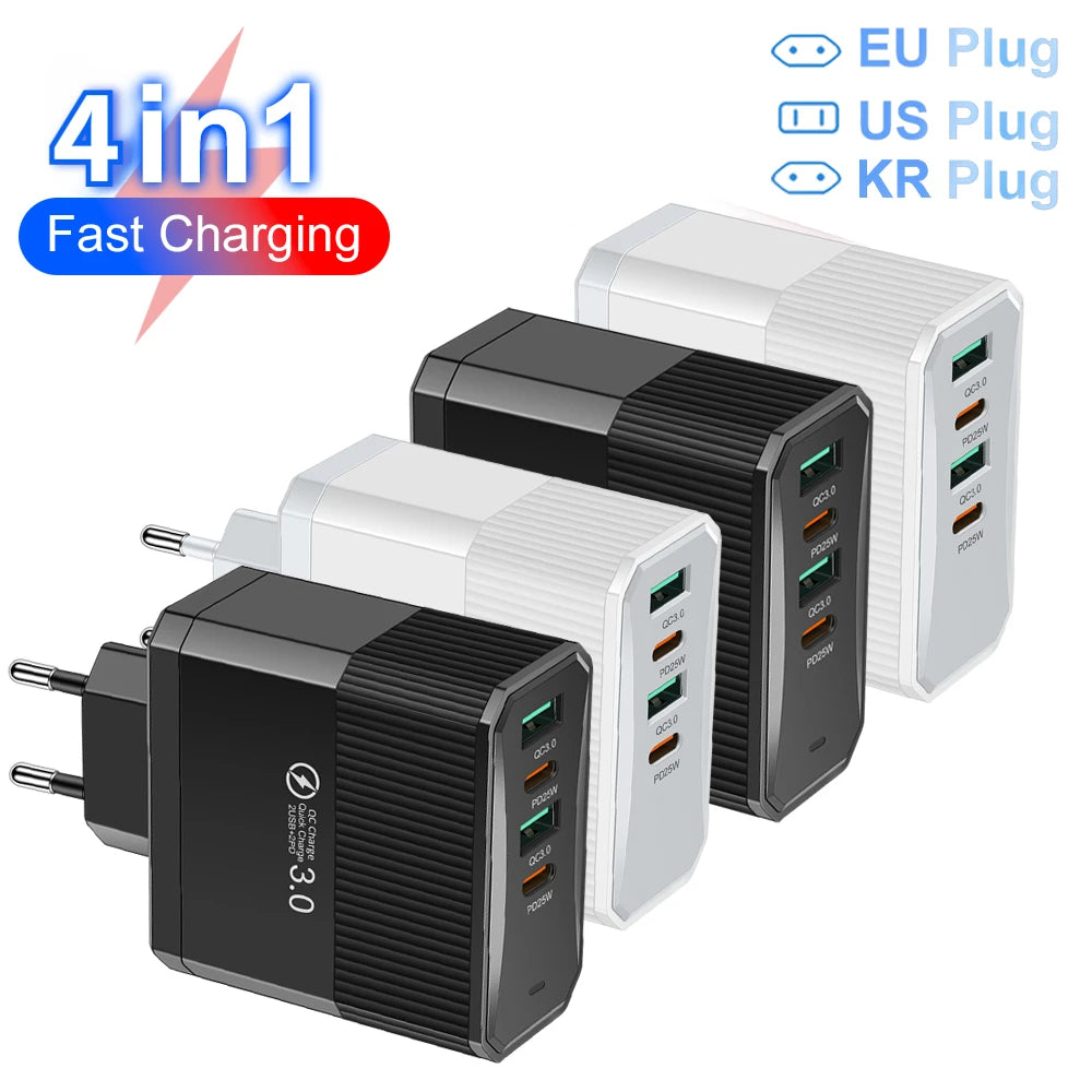 4-in-1 100W Fast Charger | 4-Port USB-C PD & QC3.0 Wall Adapter Peaceful Pleasures Health and Wellness