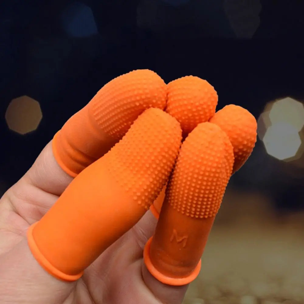 100pcs Wear Resistant Rubber Finger Cover Disposable Soft Latex Finger Cots Anti-Static Orange Fingertips Protector Peaceful Pleasures Health and Wellness