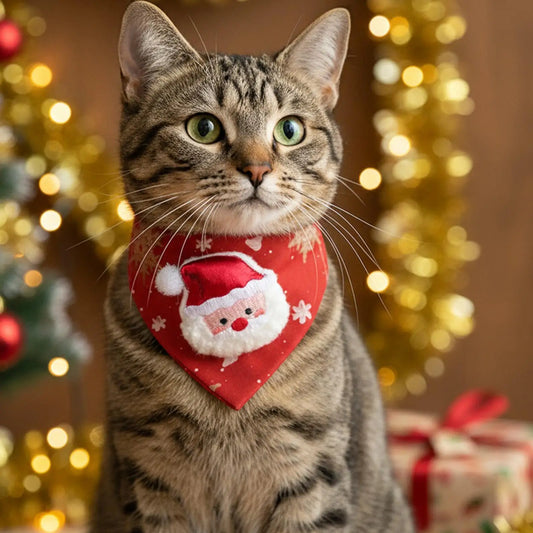 Christmas Bandana For Cat Adjustable Elastic Holiday Pet Costume Christmas Kitten Bandana For Family Gathering Photoshoot Party Peaceful Pleasures Health and Wellness