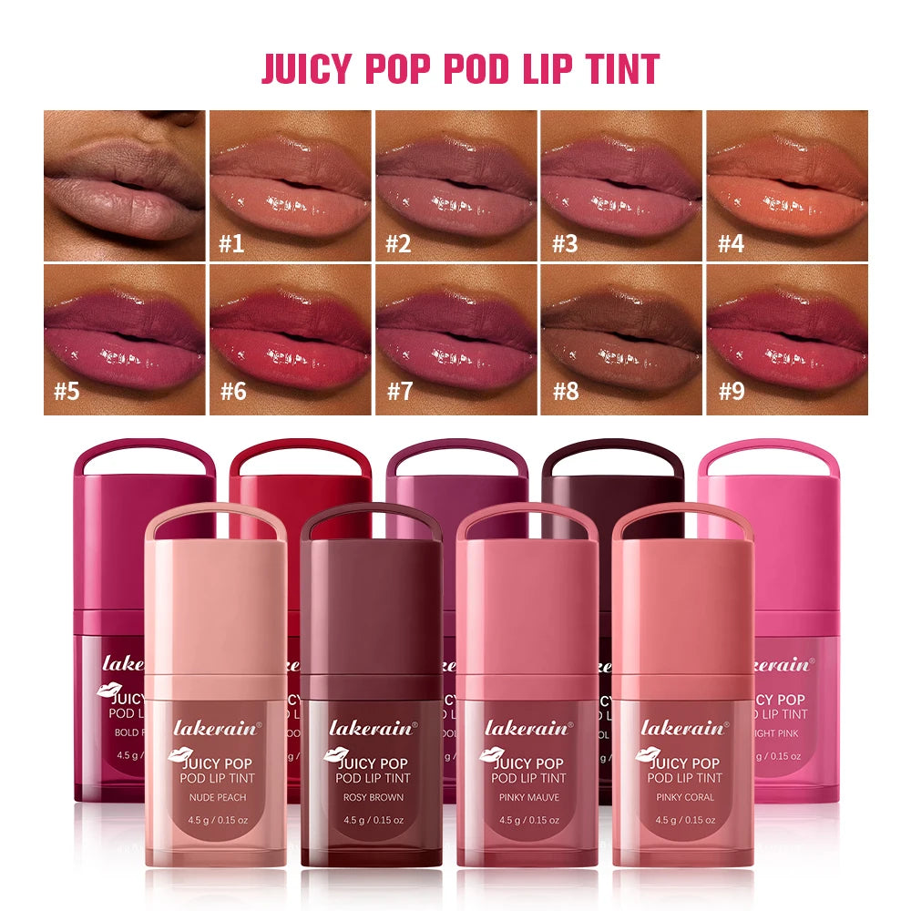 Waterproof Long Lasting JuicePop Lip Tint Box Nourishing Hydrating Lip Oil Gloss Lightweight Vivid Color Non-Sticky Lip Balm Peaceful Pleasures Health and Wellness
