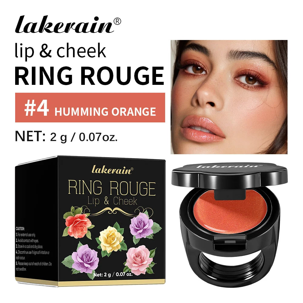 Lakerain Ring Rouge Lipstick Long Lasting Moisturizing Shining Lips Cheeks Dual-use Anti wrinkle Nourishment Ring Style Lipstick Peaceful Pleasures Health and Wellness Humming Orange