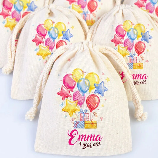 5-Pack Birthday Balloon Drawstring Bags | Kids Party Favors Party Favor Bags Peaceful Pleasures Health and Wellness