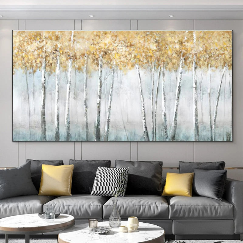 Abstract Leaves Oil Painting Print On Canvas Texture Golden and Silver Trees Wall Art Modern Home Decor Living Room Wall Decor Peaceful Pleasures Health and Wellness black golden-5 20x40cm