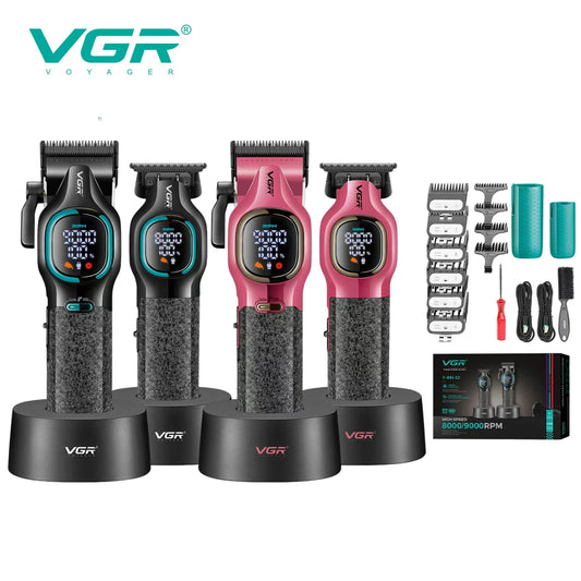 VGR high-end hair trimmer two-piece set metal body 9000 RPM hair clipper alloy blade head oil head carving push shear V-886 S2 Peaceful Pleasures Health and Wellness