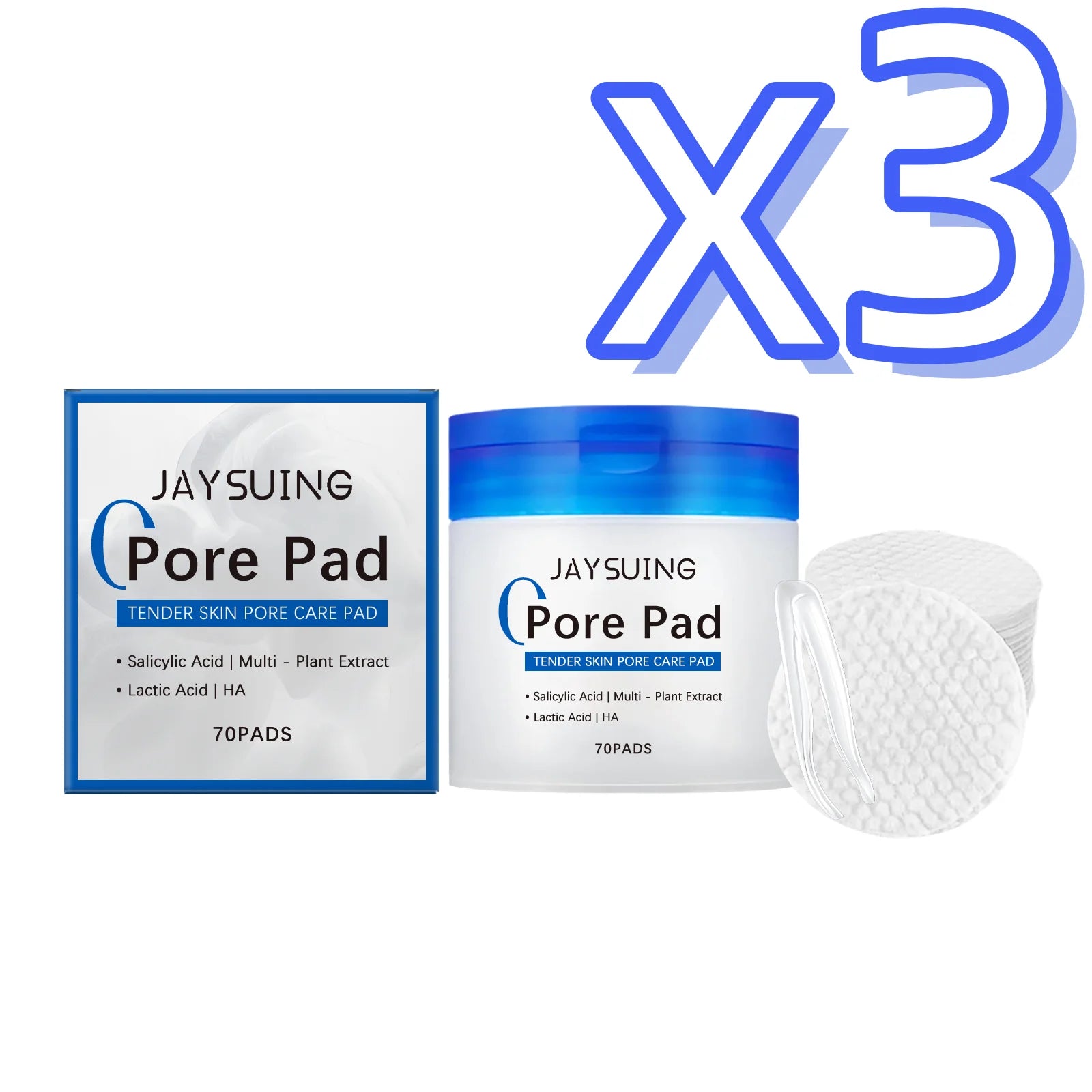 Gentle Exfoliating Hyaluronic Acid Cotton Pads Peaceful Pleasures Health and Wellness 70pcs Boxed X 3PCS