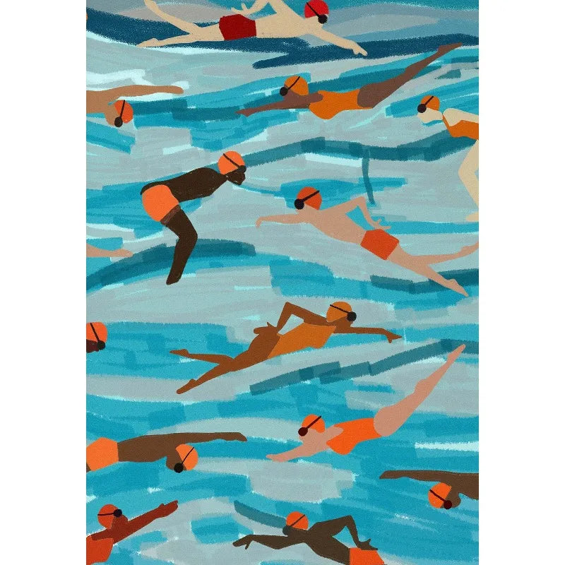 Retro Abstract Summer Swimming Pool Diver Beach Surfing Poster and Printed Canvas Painting Wall Art Pictures Home Bedroom Decor Peaceful Pleasures Health and Wellness 3 40x60cm Unframed