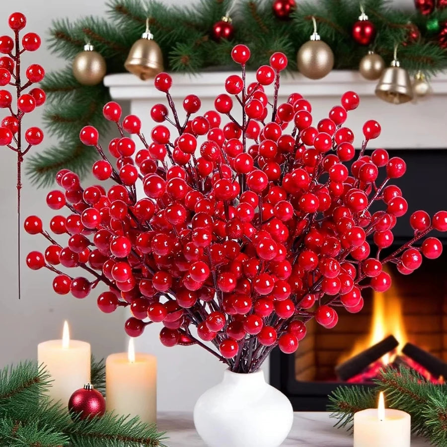 12Pcs Artificial Holly Berry Branches | Christmas & Wedding Decor