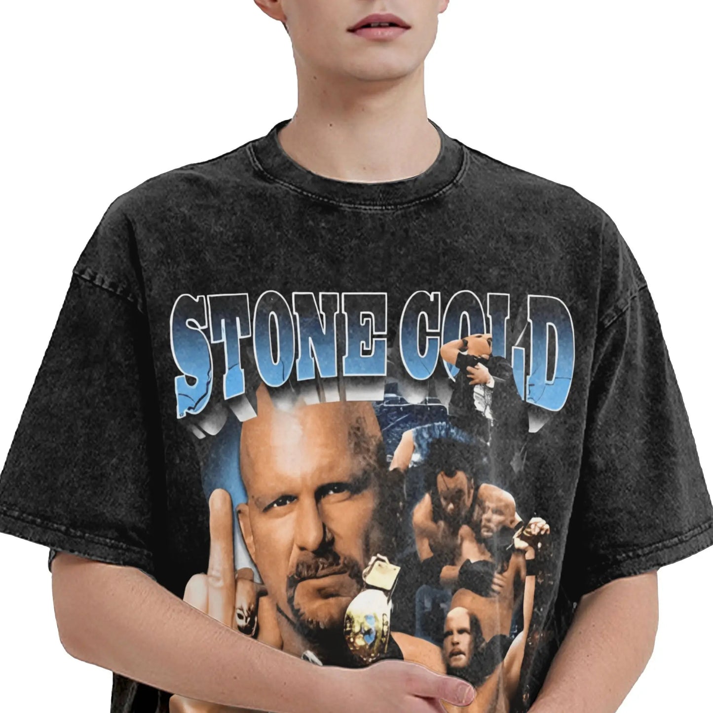Steve Austin Men T Shirt Washed Funny Tee Shirt Short Sleeve Crewneck T-Shirt Pure Cotton Plus Size Clothes Peaceful Pleasures Health and Wellness