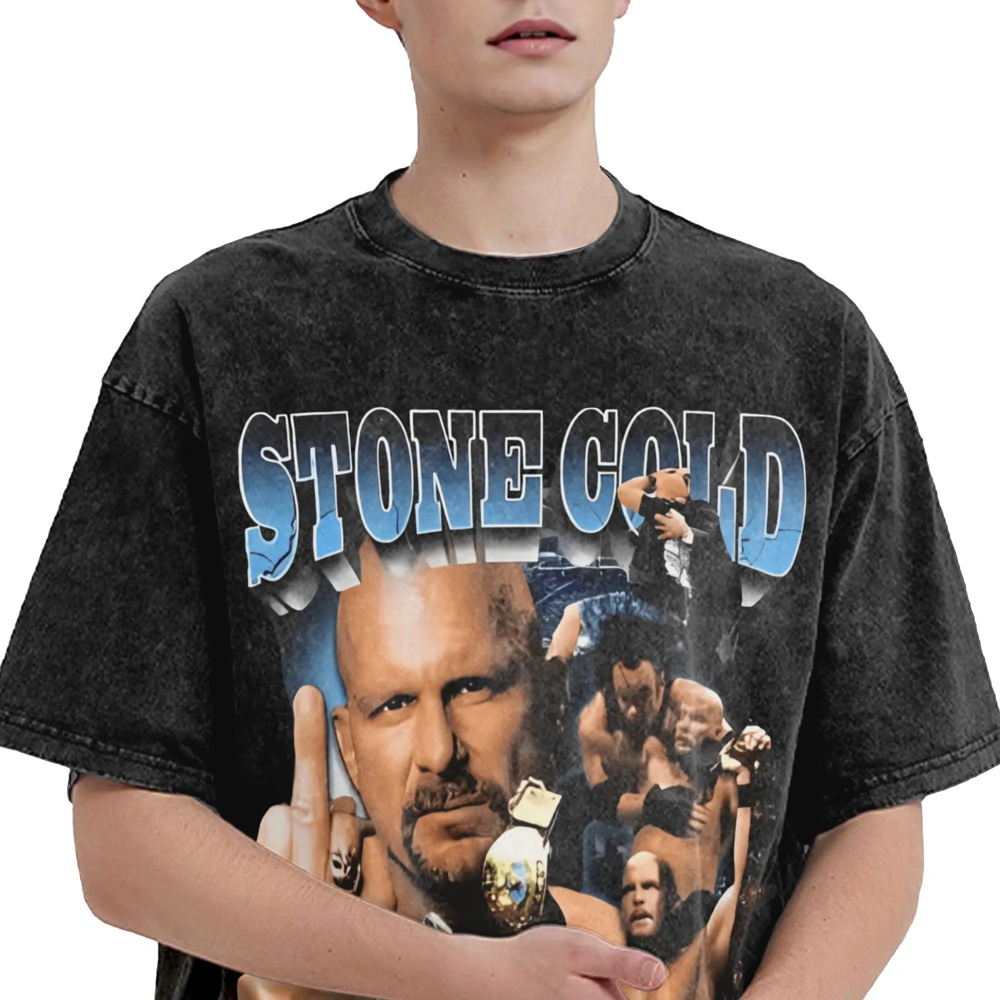 Steve Austin Men T Shirt Washed Funny Tee Shirt Short Sleeve Crewneck T-Shirt Pure Cotton Plus Size Clothes Peaceful Pleasures Health and Wellness